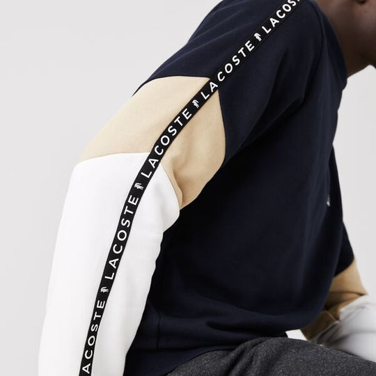 Men's Crew Neck Lettered Colorblock Sleeved Fleece Sweatshirt-Sh6889