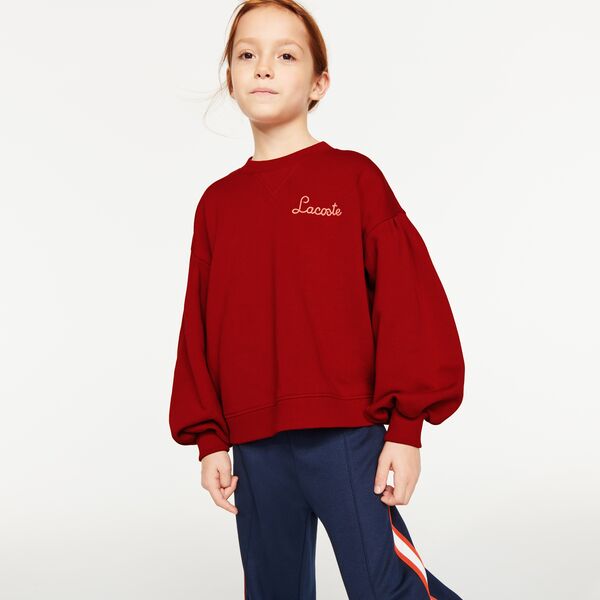 Girls' Puff Sleeved Embroidered Cotton Fleece Sweatshirt-Sj6840