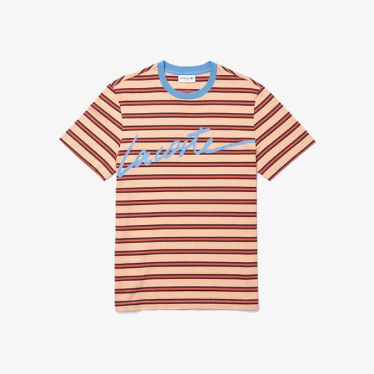 Shop The Latest Collection Of Outlet - Lacoste Men'S Crew Neck Print Lettering Striped Cotton T-Shirt - Th0456 In Lebanon