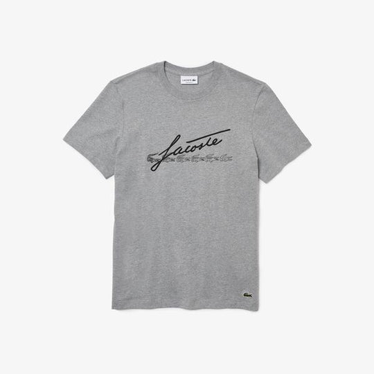 Shop The Latest Collection Of Outlet - Lacoste Mens Signature And Crocodile Print Crew Neck Cotton T-Shirt  - Th2054 In Lebanon