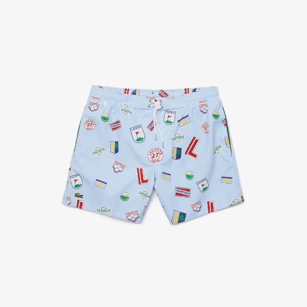 Shop The Latest Collection Of Outlet - Lacoste Men'S Lace-Up Waist Print Swimming Trunks - Mh9396 In Lebanon