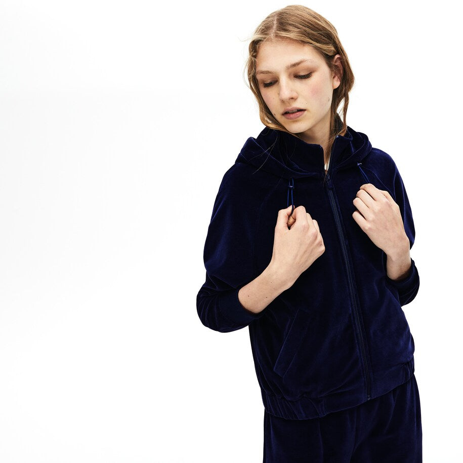 Women's Sweatshirt In Velvety Material With Zipper And Hood - Sf8682