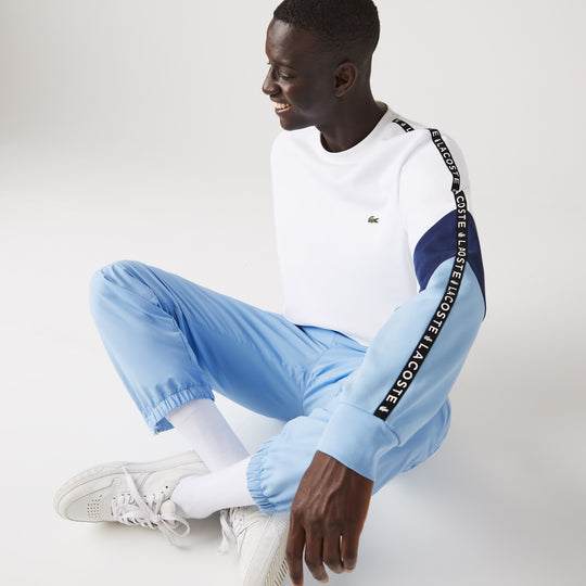 Men's Crew Neck Lettered Colorblock Sleeved Fleece Sweatshirt - Sh6889