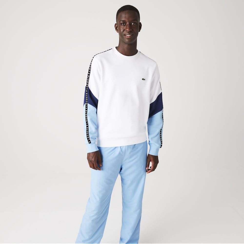 Men's Crew Neck Lettered Colorblock Sleeved Fleece Sweatshirt - Sh6889