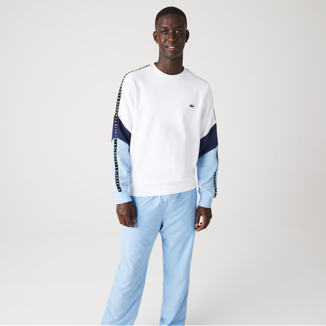 Men's Crew Neck Lettered Colorblock Sleeved Fleece Sweatshirt - Sh6889