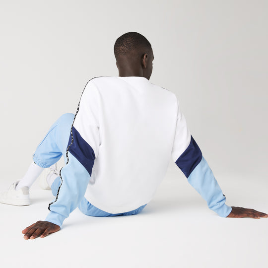 Men's Crew Neck Lettered Colorblock Sleeved Fleece Sweatshirt - Sh6889