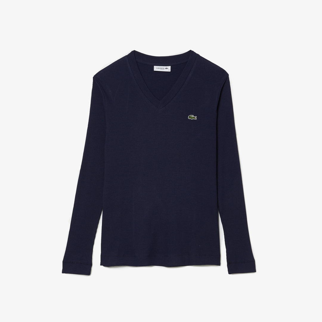 Shop The Latest Collection Of Outlet - Lacoste Women'S Lacoste Slim Fit V-Neck T-Shirt - Tf2592 In Lebanon