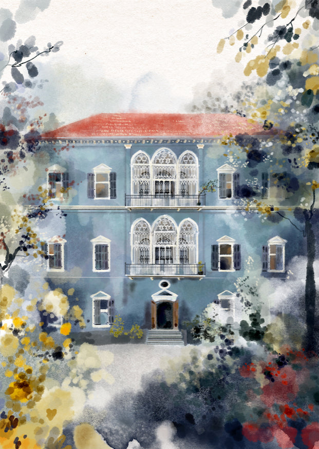 Shop The Latest Collection Of Timi Hayek Traditional Blue Lebanese House - Giclee Print - 29Cm X 42Cm In Lebanon
