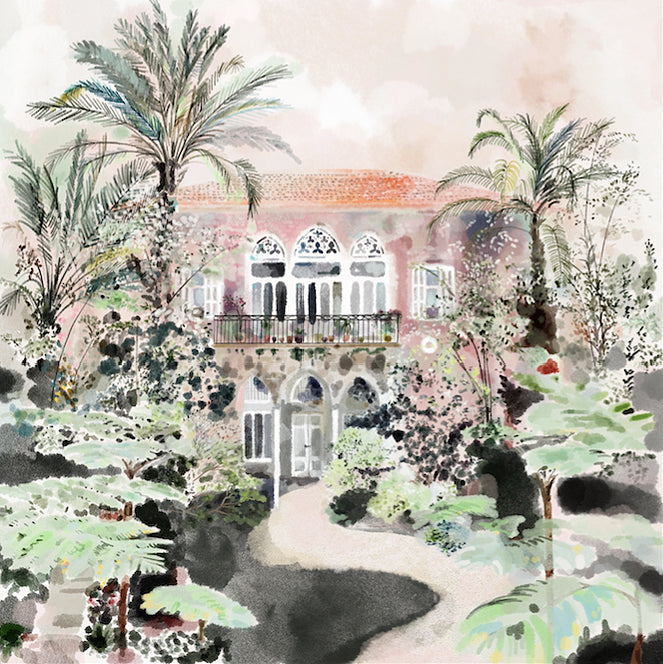 Shop The Latest Collection Of Timi Hayek Traditional Lebanese House With Palm Trees - Giclee Print - 21Cm X 21Cm In Lebanon