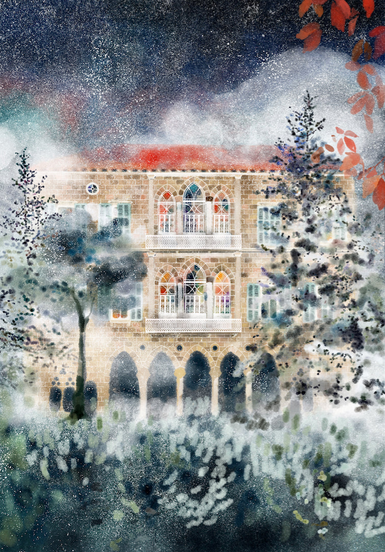 Shop The Latest Collection Of Timi Hayek Winter Mist - Traditional Lebanese Mountain House - Giclee Print - 29Cm X 42Cm In Lebanon