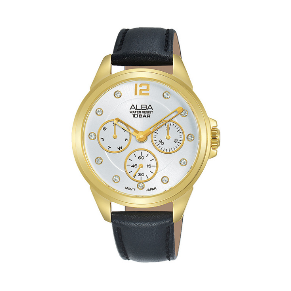 Shop The Latest Collection Of Outlet - Alba Alba Active Lady & Gold White Dial Black Leather - Ap6638X1 In Lebanon