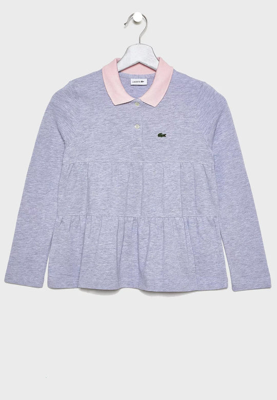 Girls' Lacoste Flounced Cotton Pique Polo Shirt - Pj9305
