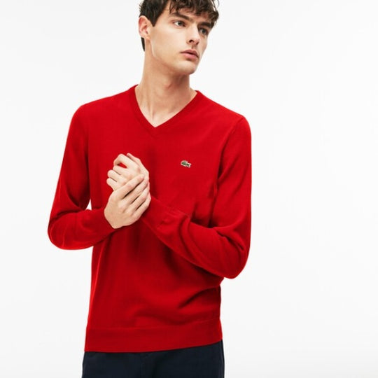 Men's V-Neck Caviar Pique Accent Cotton Jersey Sweater - AH4087