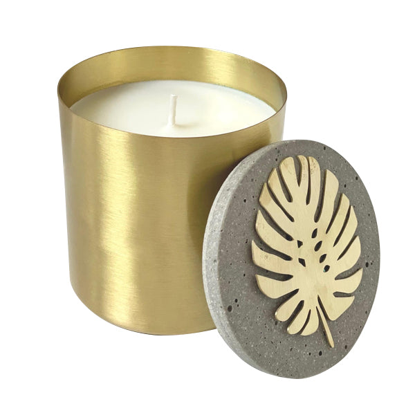 Soy Wax Candle In Concrete And Brass  Green"Leaf"